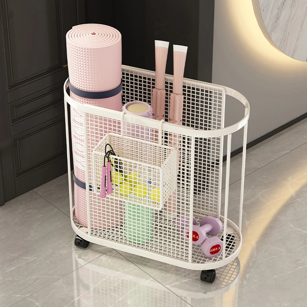 Yoga Mat Holder with Wheels Gym Equipment Storage Basket for Resistance Bands Dumbbell Yoga Blocks Kettlebells Foam Roller