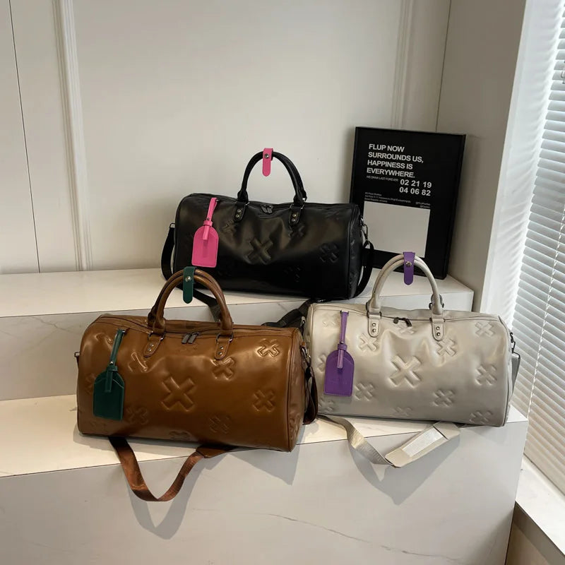 Women'S Travel Duffle Fashion Bag PU Leather Gym Fitness Yoga Luggage Boston Handbag Outdoor Sports Suitcase Shoulder Tote Bag