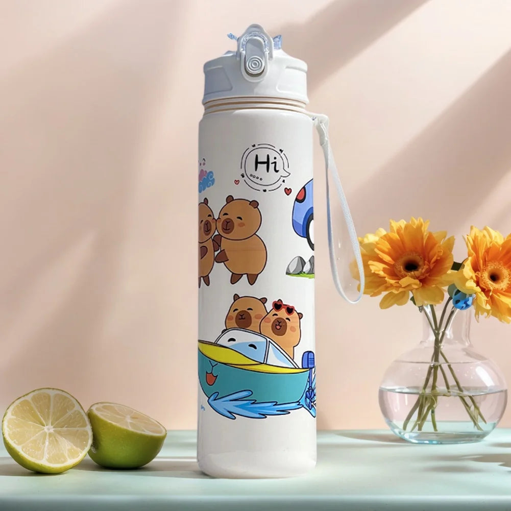700/800ML Leak-Proof Durable Water Bottle Cute Capybara Water Cup with Carry Strap Portable for Sports Fitness BPA Free Perfect