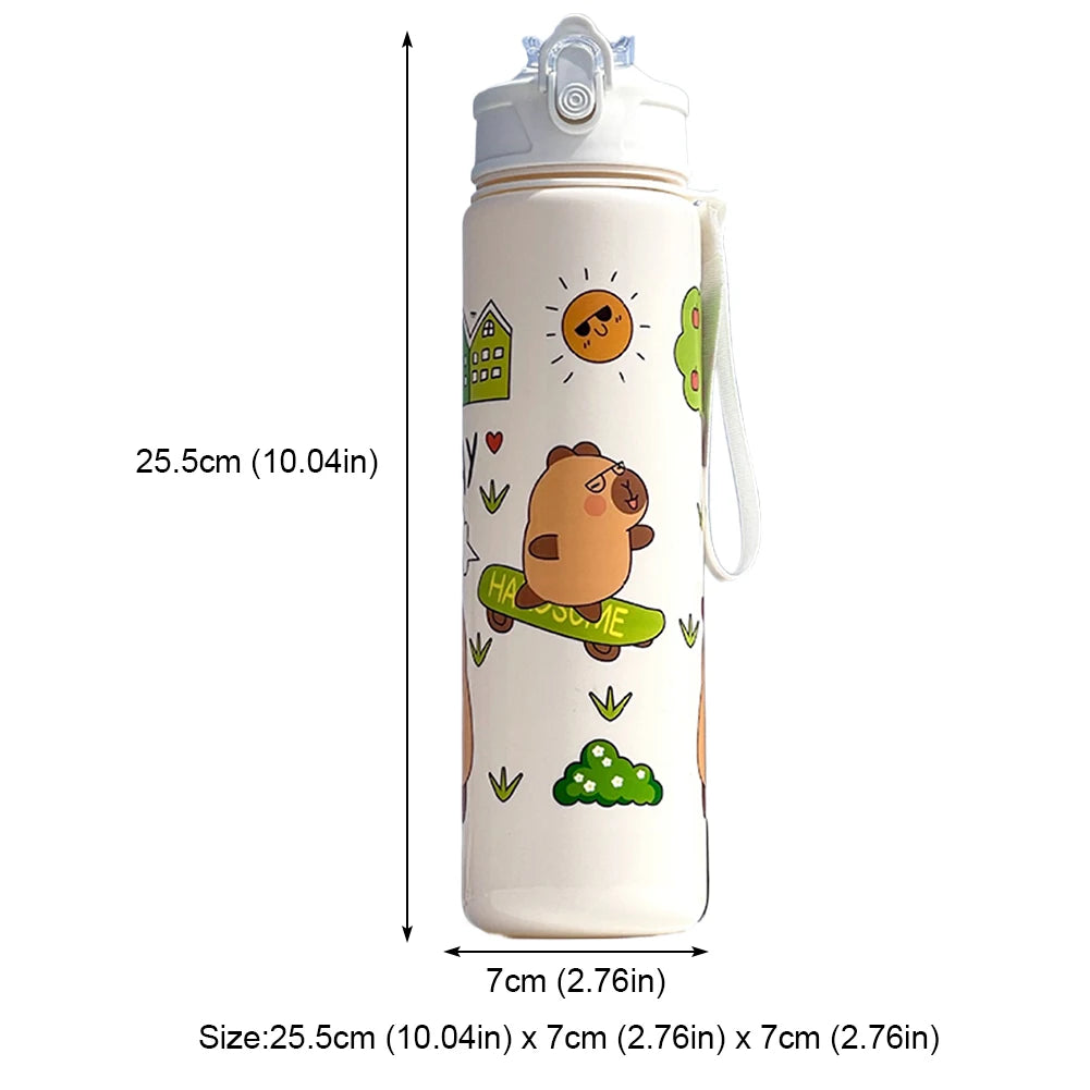 700/800ML Leak-Proof Durable Water Bottle Cute Capybara Water Cup with Carry Strap Portable for Sports Fitness BPA Free Perfect