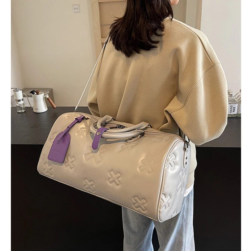 Women'S Travel Duffle Fashion Bag PU Leather Gym Fitness Yoga Luggage Boston Handbag Outdoor Sports Suitcase Shoulder Tote Bag