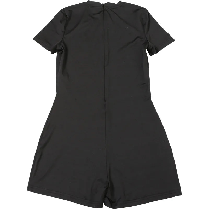 Shestyle Letter Printing Toxic Black Playsuit Women Short Sleeve Back Zipper Crew Neck Skinny Exercise Hipster Outfit Fitness