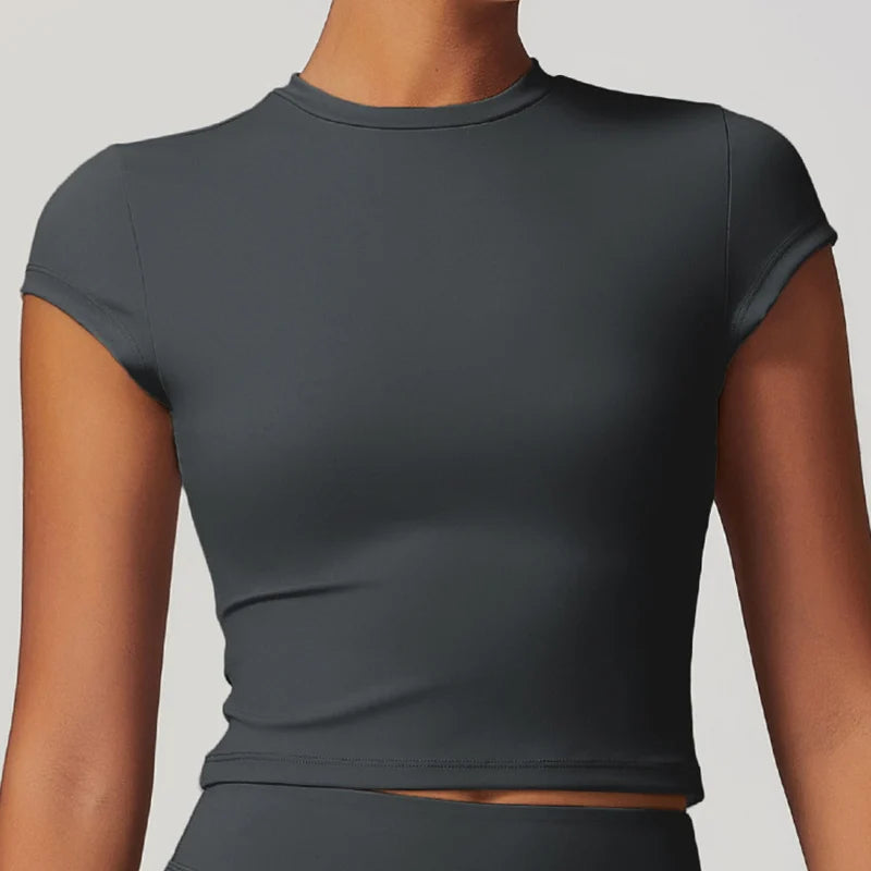 Fitness Sports T-Shirts Short Sleeve Gym Shirt Female Workout Gym Clothes Push Up Quick Dry Running Tops Tights Yoga Shirts