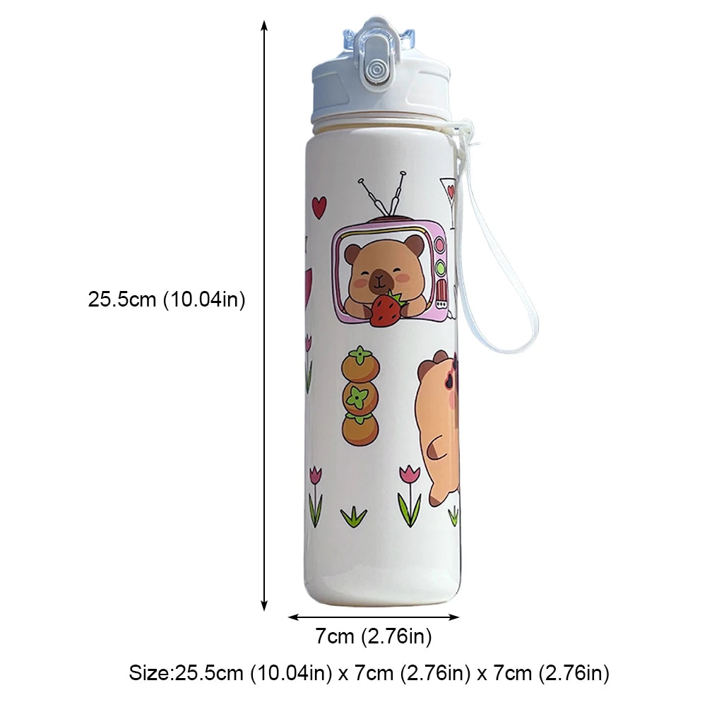 700/800ML Leak-Proof Durable Water Bottle Cute Capybara Water Cup with Carry Strap Portable for Sports Fitness BPA Free Perfect