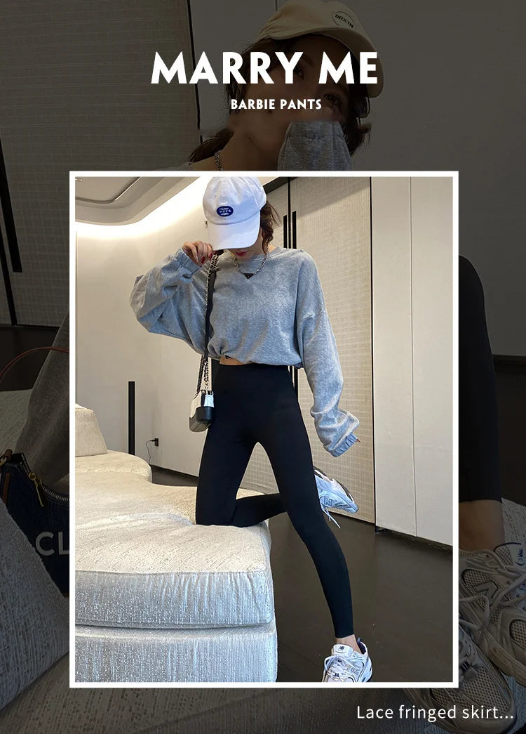 BIVIGAOS Spring New Leisure Shark Leggings Pants Women's Slim Tight-Fitting Elastic High Waist Black Sports Fitness Leggings