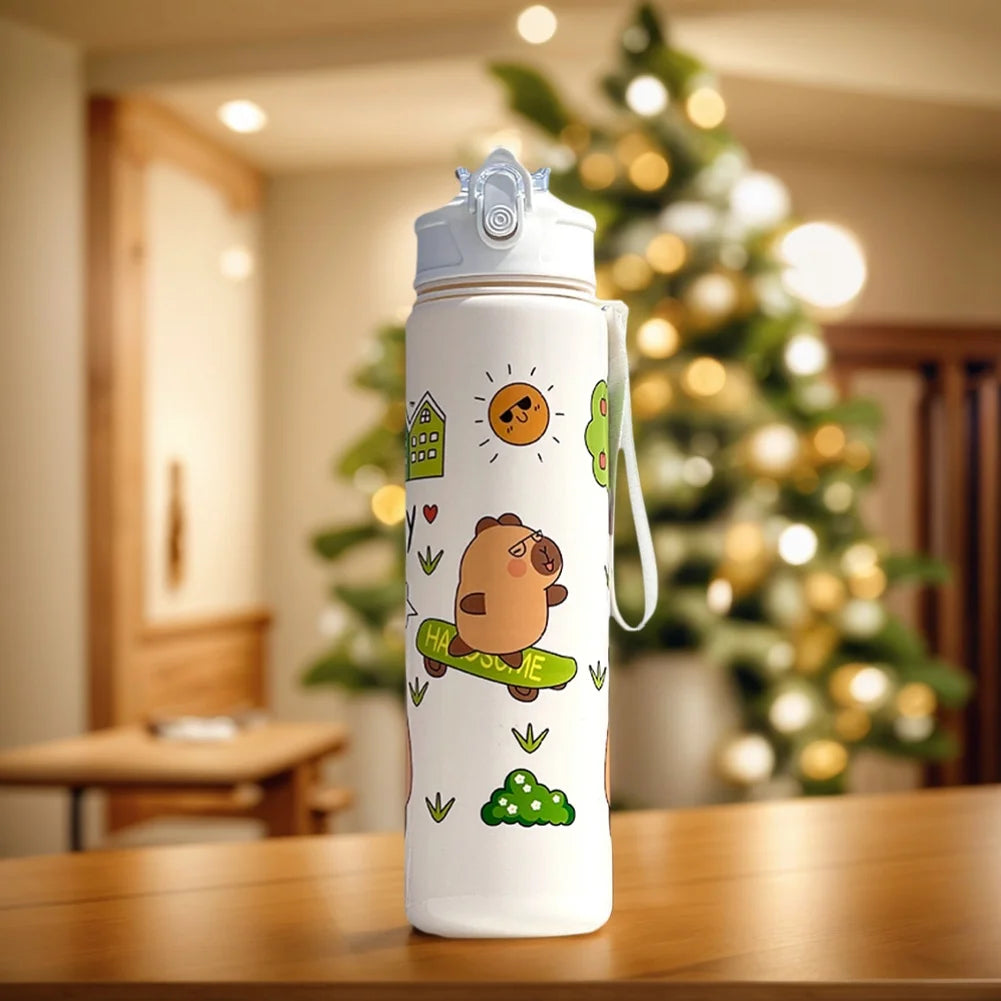 700/800ML Leak-Proof Durable Water Bottle Cute Capybara Water Cup with Carry Strap Portable for Sports Fitness BPA Free Perfect