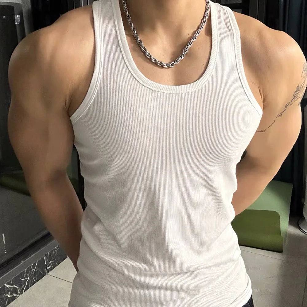 2024 Hot Black White Sleeveless Fitness T-shirts Men Clothing Tank Tops Casual Bodybuilding Vest Male Top Cotton Plus Size Vests