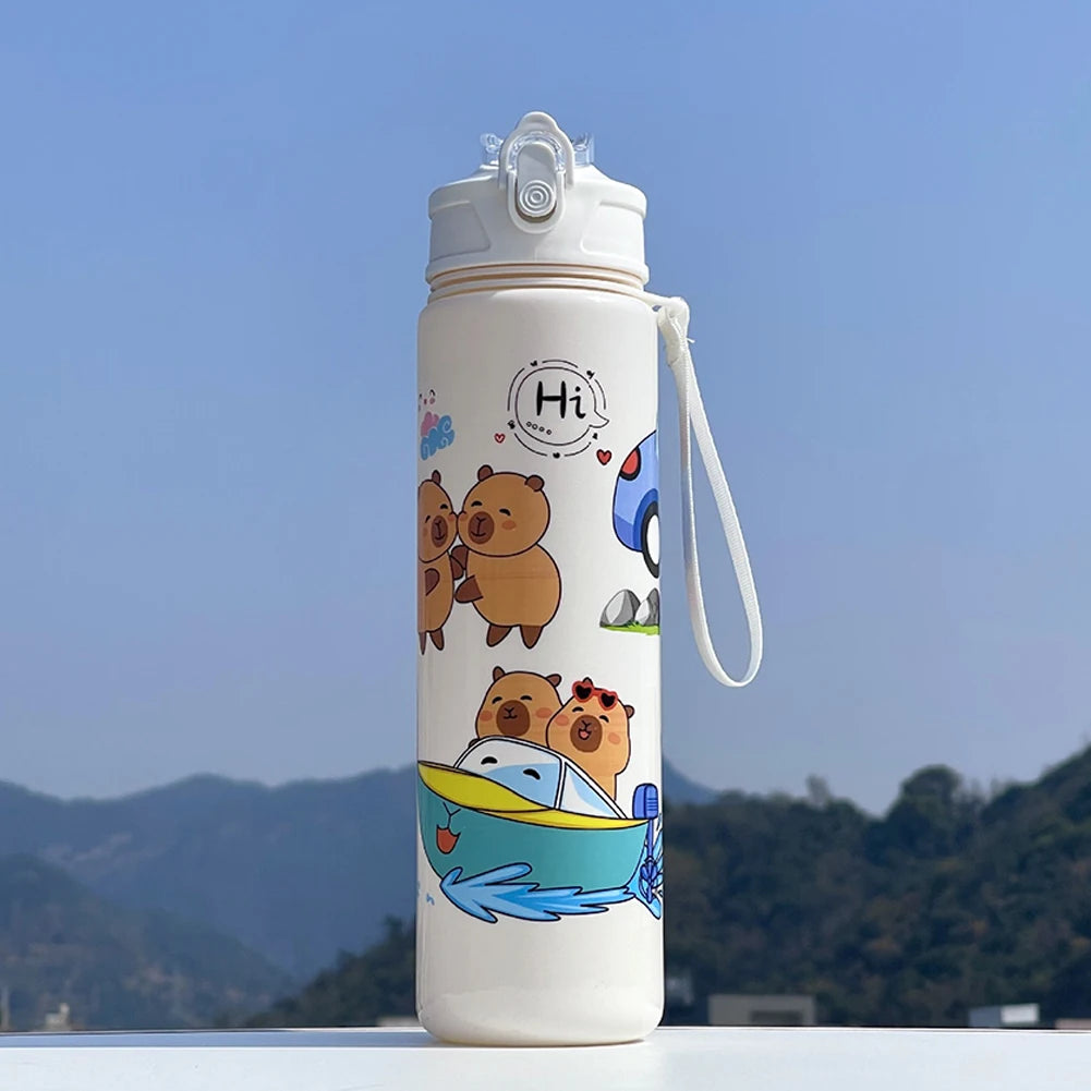 700/800ML Leak-Proof Durable Water Bottle Cute Capybara Water Cup with Carry Strap Portable for Sports Fitness BPA Free Perfect