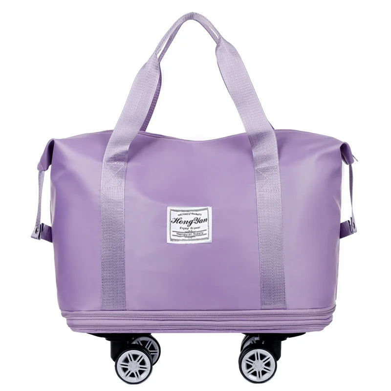 Universal Wheel Expandable Luggage Large Capacity Lightweight Travel Fitness Bag with Dry And Wet Separation Storage
