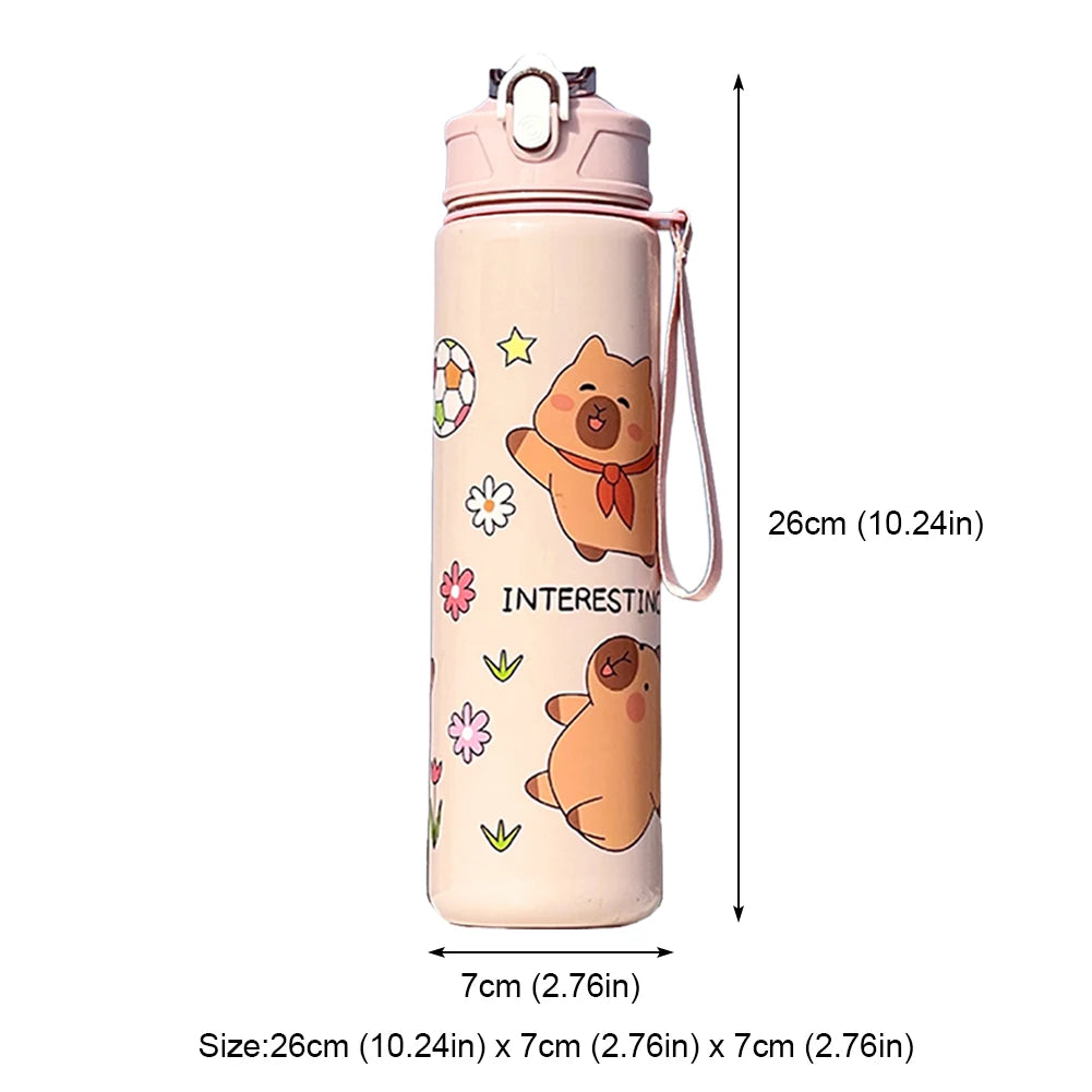700/800ML Leak-Proof Durable Water Bottle Cute Capybara Water Cup with Carry Strap Portable for Sports Fitness BPA Free Perfect
