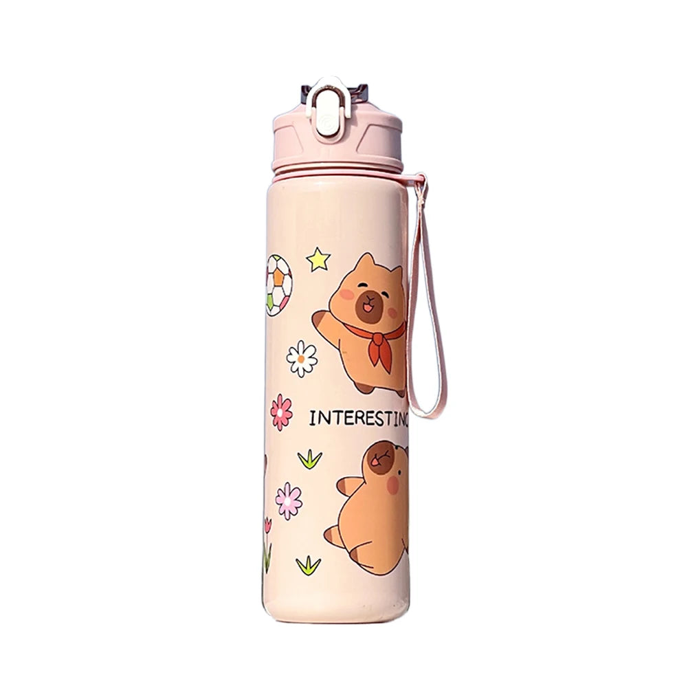 700/800ML Leak-Proof Durable Water Bottle Cute Capybara Water Cup with Carry Strap Portable for Sports Fitness BPA Free Perfect
