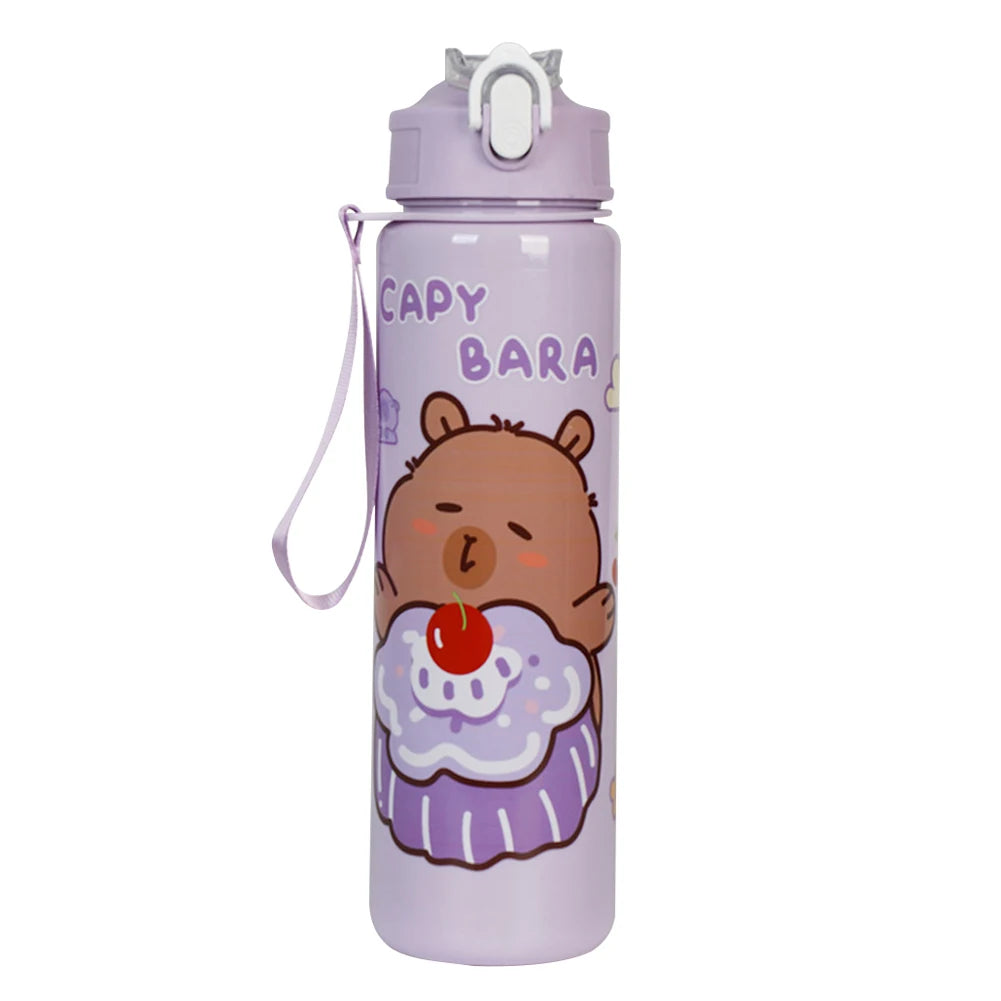 700/800ML Leak-Proof Durable Water Bottle Cute Capybara Water Cup with Carry Strap Portable for Sports Fitness BPA Free Perfect