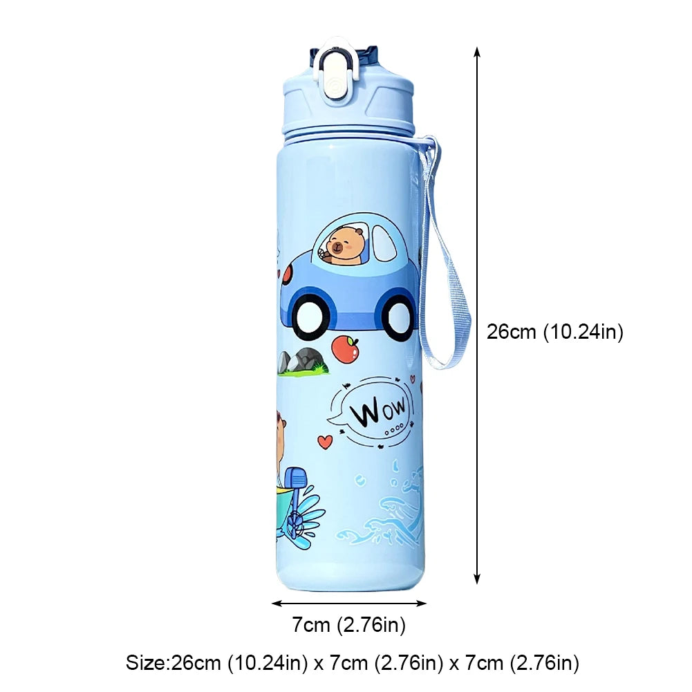 700/800ML Leak-Proof Durable Water Bottle Cute Capybara Water Cup with Carry Strap Portable for Sports Fitness BPA Free Perfect