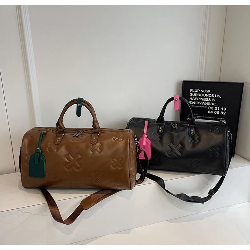 Women'S Travel Duffle Fashion Bag PU Leather Gym Fitness Yoga Luggage Boston Handbag Outdoor Sports Suitcase Shoulder Tote Bag