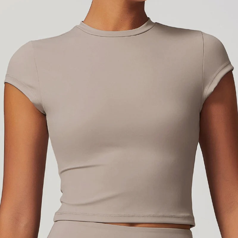 Fitness Sports T-Shirts Short Sleeve Gym Shirt Female Workout Gym Clothes Push Up Quick Dry Running Tops Tights Yoga Shirts