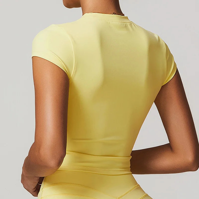 Fitness Sports T-Shirts Short Sleeve Gym Shirt Female Workout Gym Clothes Push Up Quick Dry Running Tops Tights Yoga Shirts