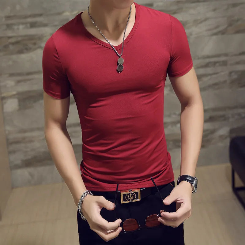 New Top Tees Man T Shirt Fitness T-shirts Mens V Neck Man T-shirt for Male Tshirts 4XL Plus Size Oversized T Shirt  Men Clothing