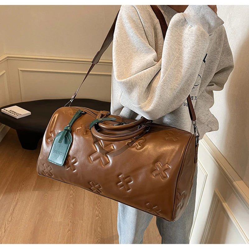 Women'S Travel Duffle Fashion Bag PU Leather Gym Fitness Yoga Luggage Boston Handbag Outdoor Sports Suitcase Shoulder Tote Bag