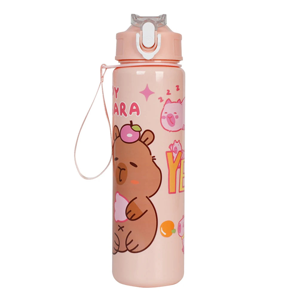 700/800ML Leak-Proof Durable Water Bottle Cute Capybara Water Cup with Carry Strap Portable for Sports Fitness BPA Free Perfect