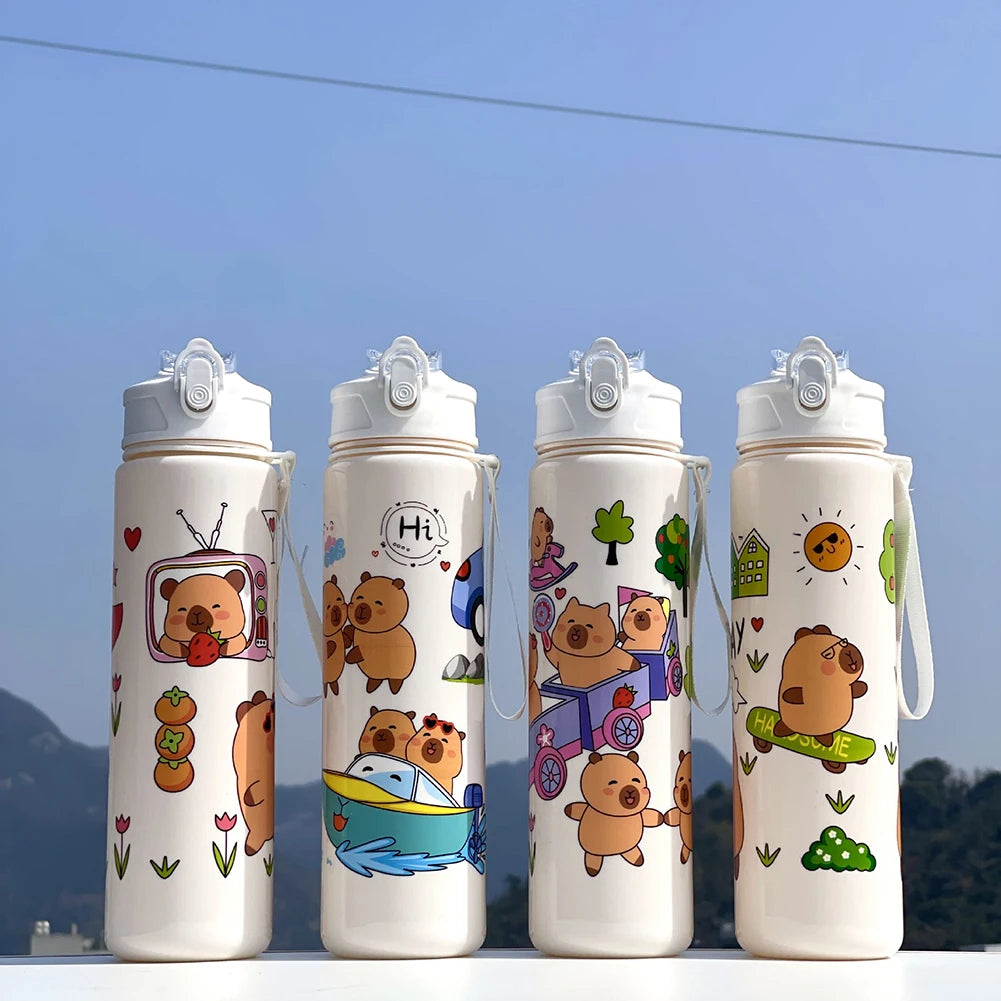 700/800ML Leak-Proof Durable Water Bottle Cute Capybara Water Cup with Carry Strap Portable for Sports Fitness BPA Free Perfect