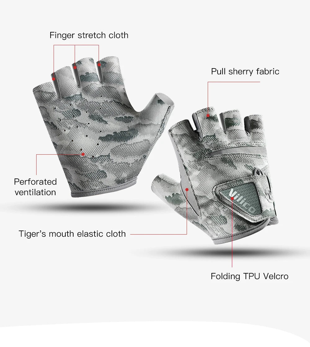 Kyncilor Half Finger Outdoor Professional Fishing Bicycle Fitness Leisure Sports Gloves Anti Slip Wear Resistant Fishing Gloves
