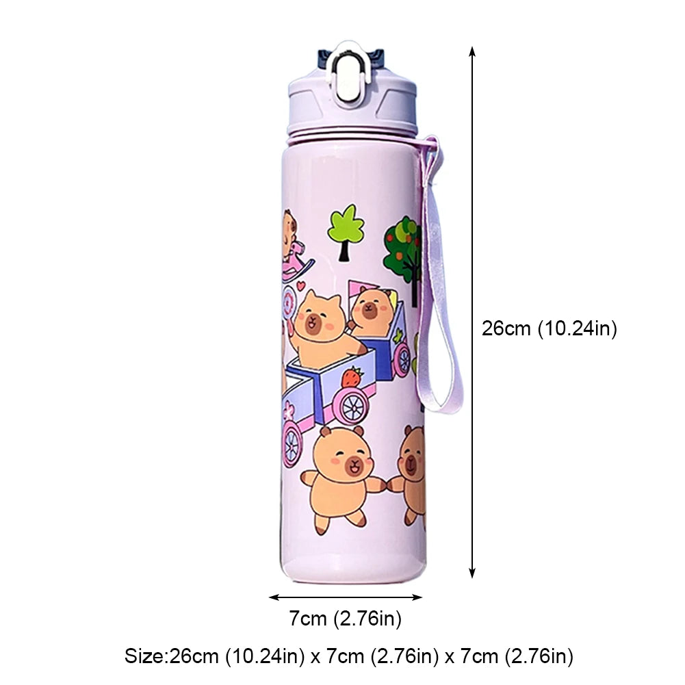 700/800ML Leak-Proof Durable Water Bottle Cute Capybara Water Cup with Carry Strap Portable for Sports Fitness BPA Free Perfect