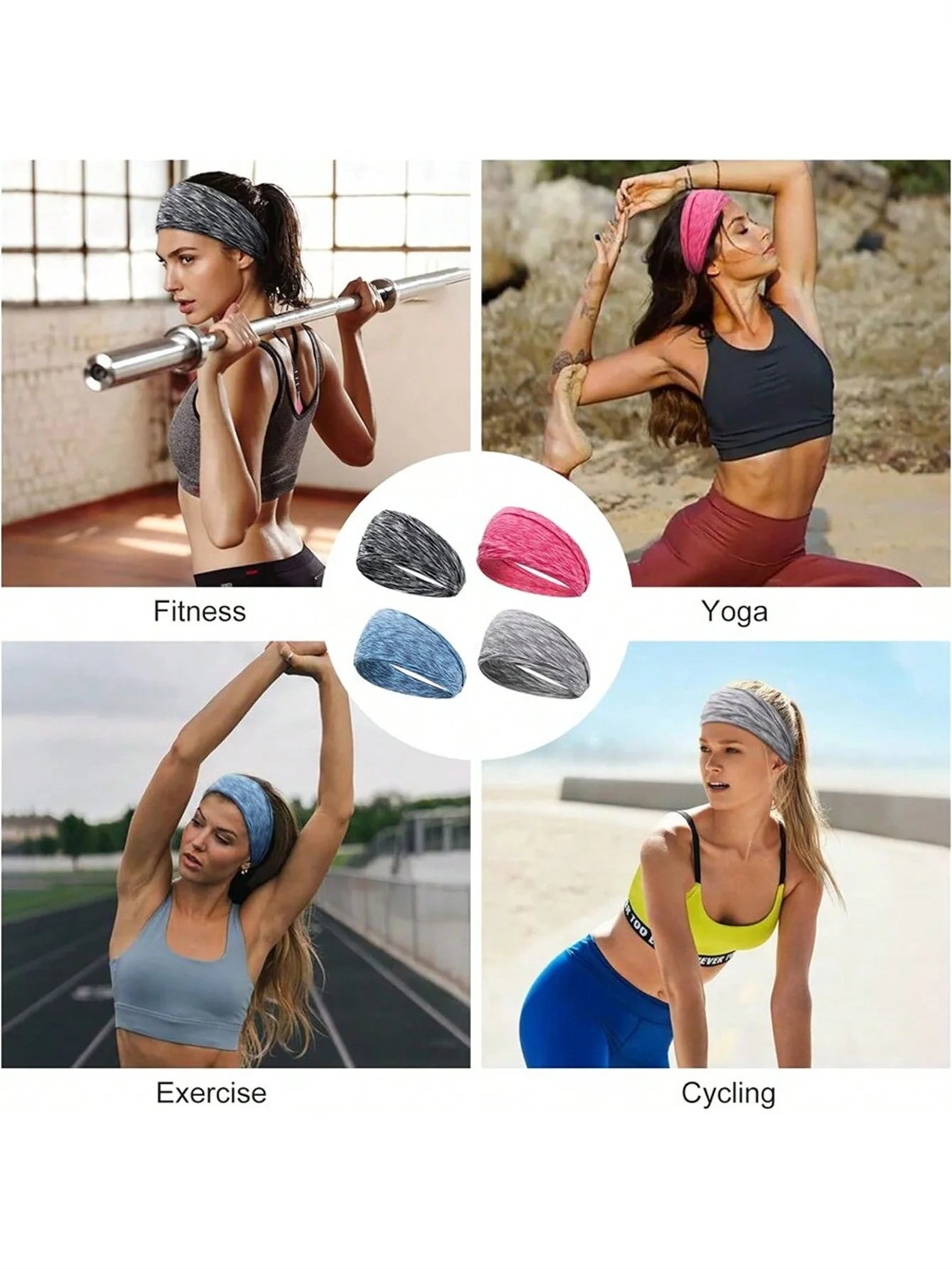Multicolored Elastic Sporty Headband, Unisex High-Stretch Sweat-Absorbing Yoga Hair Band, Running Fitness Workout Sports Sweat B