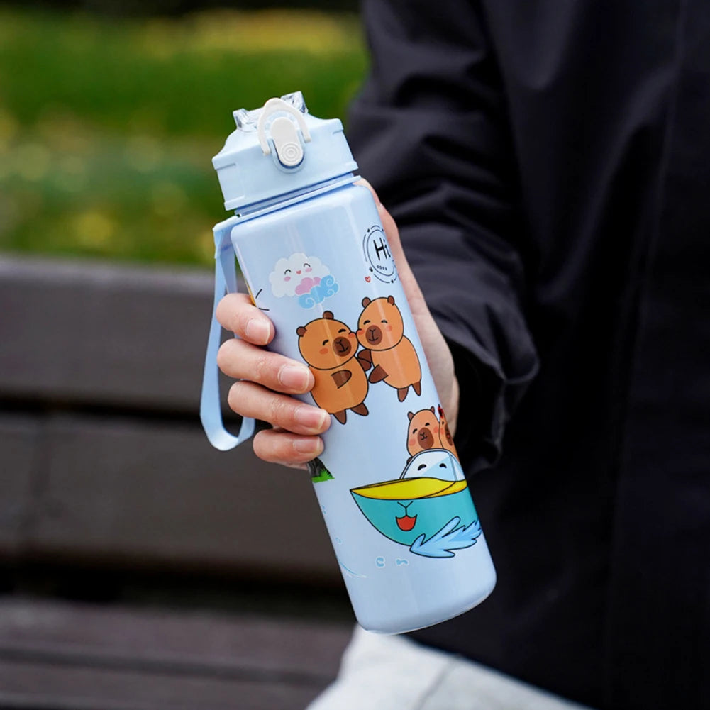 700/800ML Leak-Proof Durable Water Bottle Cute Capybara Water Cup with Carry Strap Portable for Sports Fitness BPA Free Perfect