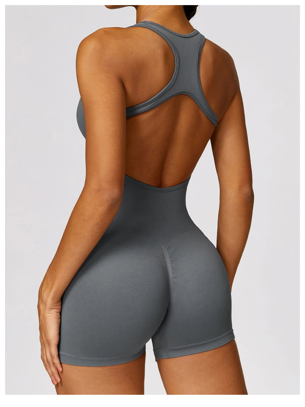 Seamless Gym Sport Short Jumpsuit Women Romper Hollow Backless Scrunch Sexy Monkeys One Piece Outfit Fitness Overalls Playsuit