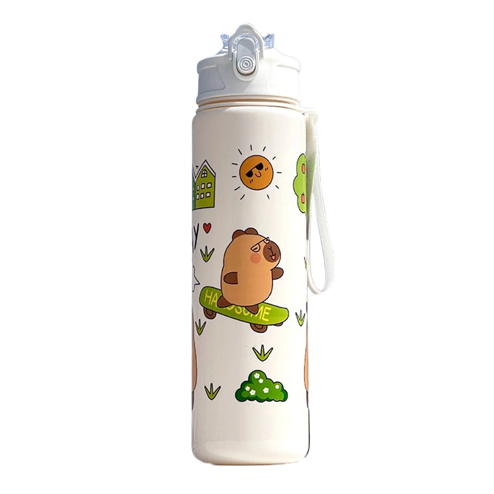 700/800ML Leak-Proof Durable Water Bottle Cute Capybara Water Cup with Carry Strap Portable for Sports Fitness BPA Free Perfect