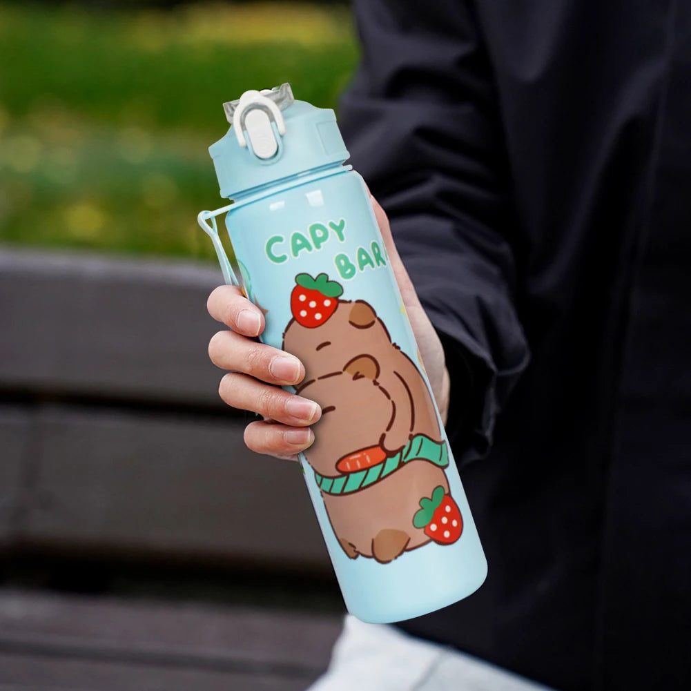 700/800ML Leak-Proof Durable Water Bottle Cute Capybara Water Cup with Carry Strap Portable for Sports Fitness BPA Free Perfect