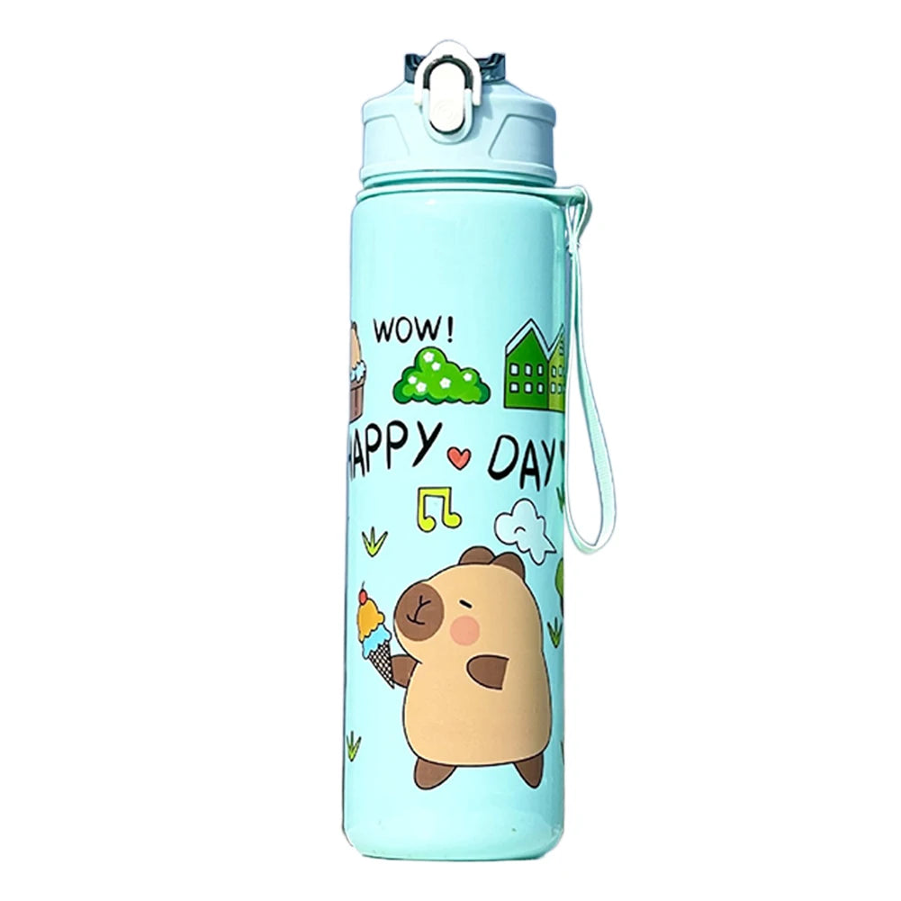 700/800ML Leak-Proof Durable Water Bottle Cute Capybara Water Cup with Carry Strap Portable for Sports Fitness BPA Free Perfect