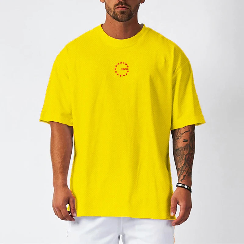 Men's Moisture Wicking Oversized Loose T-Shirt Summer Mesh Quick Dry Sports Fitness Short Sleeve Tops Gym Running Training Tees