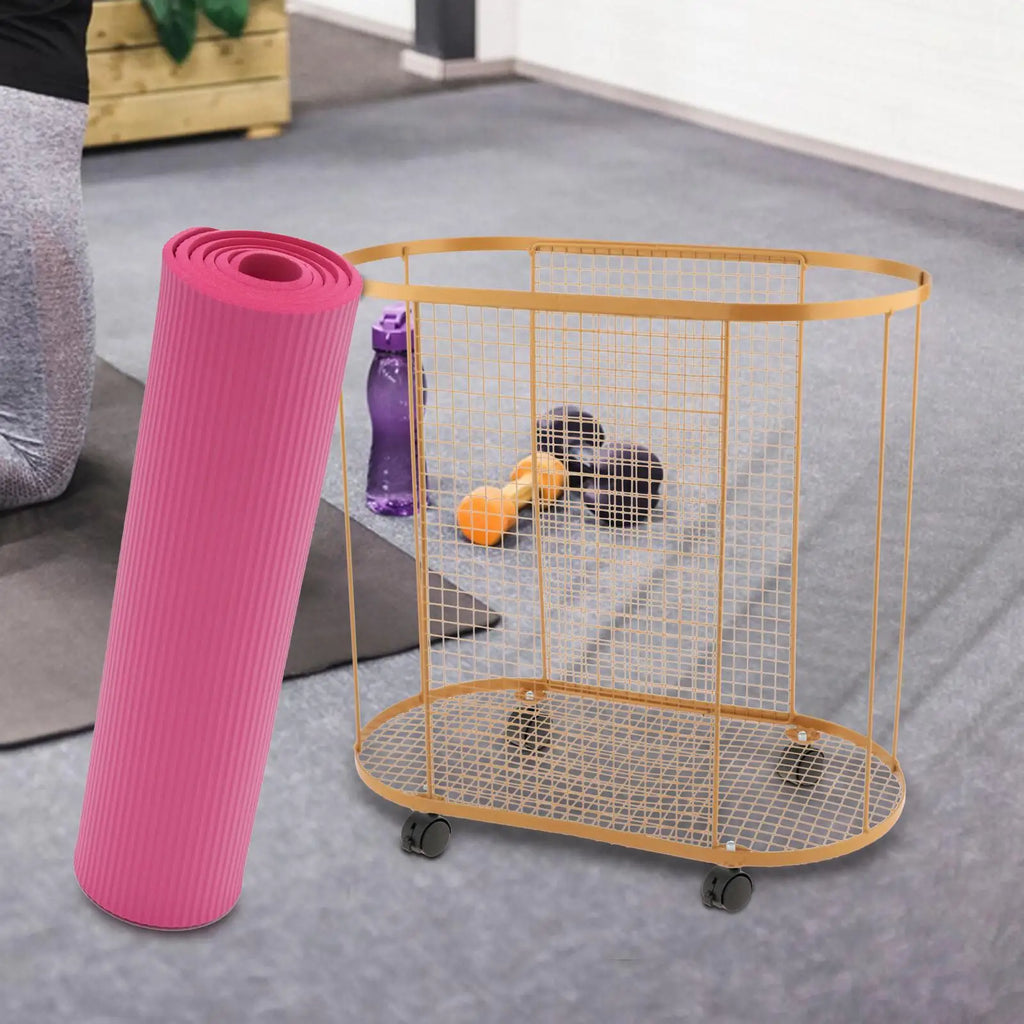 Yoga Mat Holder with Wheels Gym Equipment Storage Basket for Resistance Bands Dumbbell Yoga Blocks Kettlebells Foam Roller