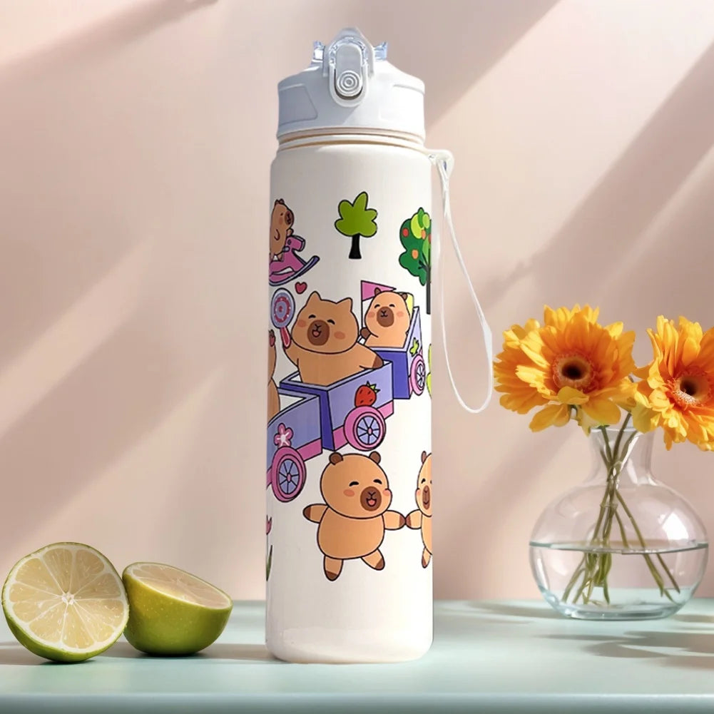700/800ML Leak-Proof Durable Water Bottle Cute Capybara Water Cup with Carry Strap Portable for Sports Fitness BPA Free Perfect