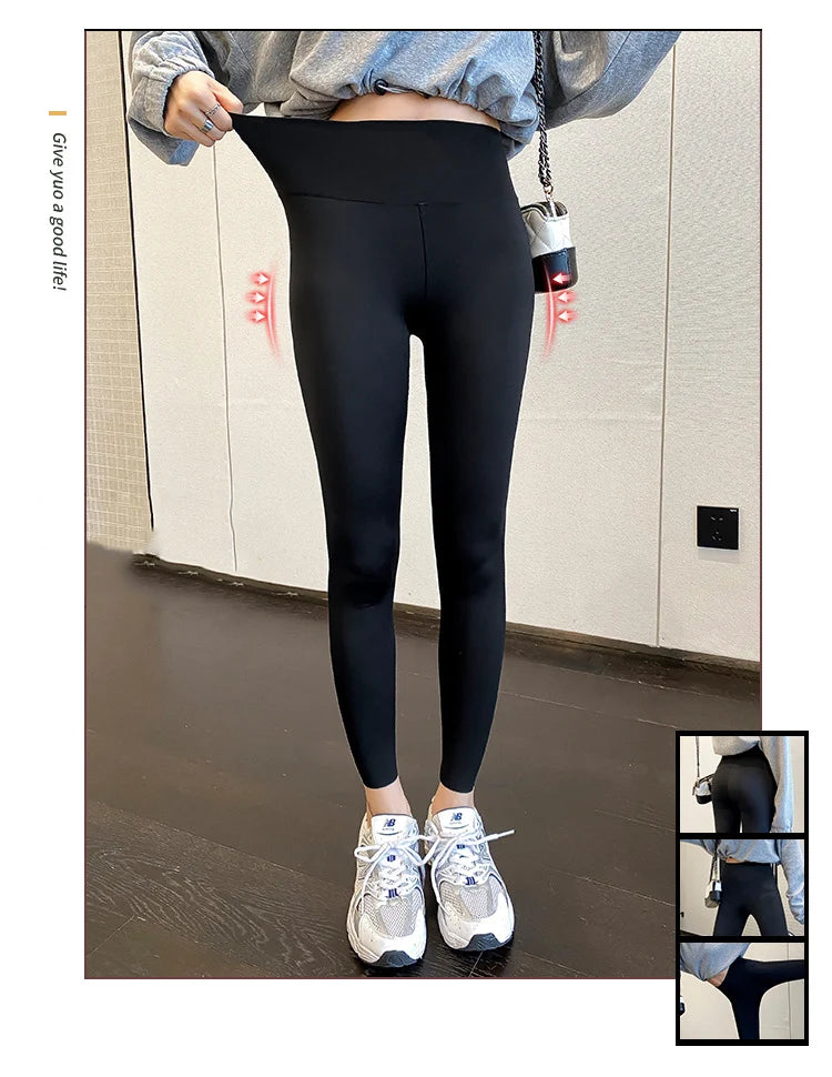 BIVIGAOS Spring New Leisure Shark Leggings Pants Women's Slim Tight-Fitting Elastic High Waist Black Sports Fitness Leggings