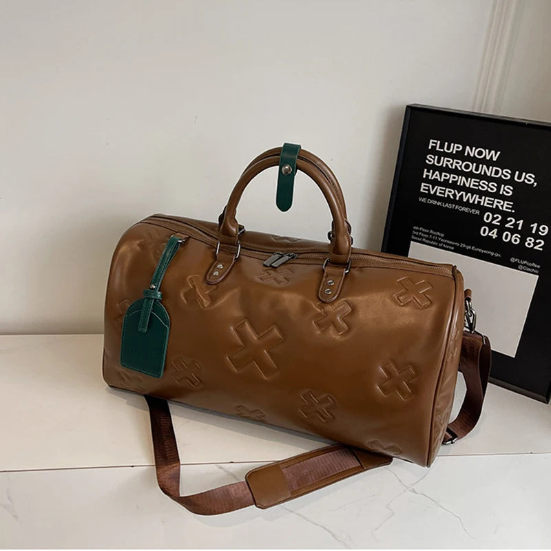 Women'S Travel Duffle Fashion Bag PU Leather Gym Fitness Yoga Luggage Boston Handbag Outdoor Sports Suitcase Shoulder Tote Bag