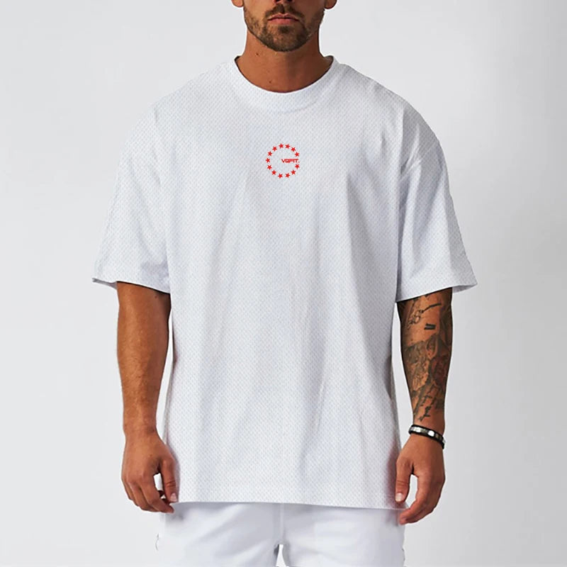 Men's Moisture Wicking Oversized Loose T-Shirt Summer Mesh Quick Dry Sports Fitness Short Sleeve Tops Gym Running Training Tees