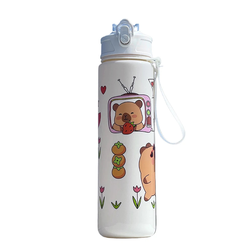 700/800ML Leak-Proof Durable Water Bottle Cute Capybara Water Cup with Carry Strap Portable for Sports Fitness BPA Free Perfect