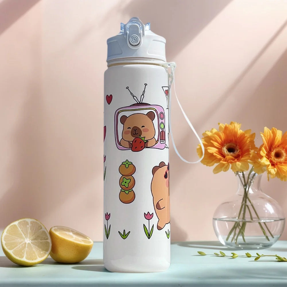 700/800ML Leak-Proof Durable Water Bottle Cute Capybara Water Cup with Carry Strap Portable for Sports Fitness BPA Free Perfect