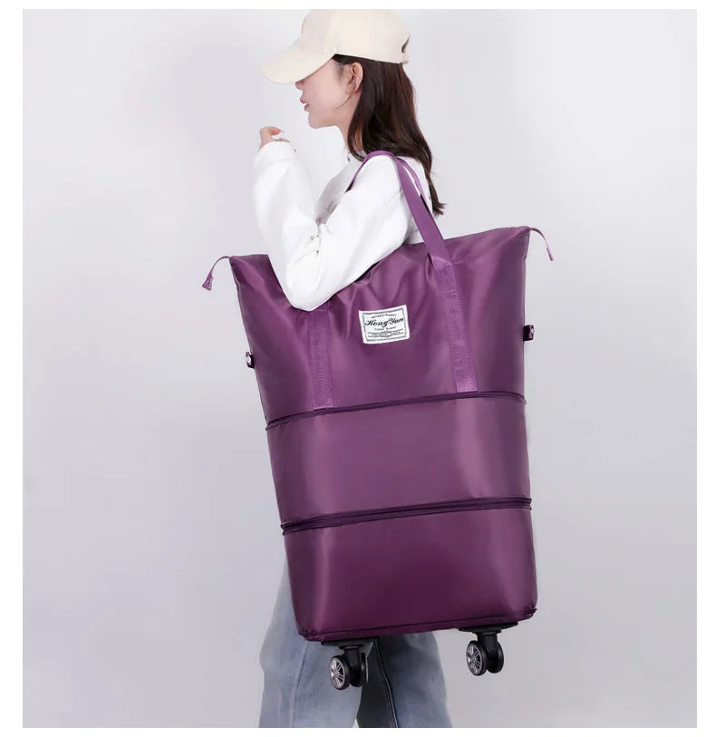 Universal Wheel Expandable Luggage Large Capacity Lightweight Travel Fitness Bag with Dry And Wet Separation Storage