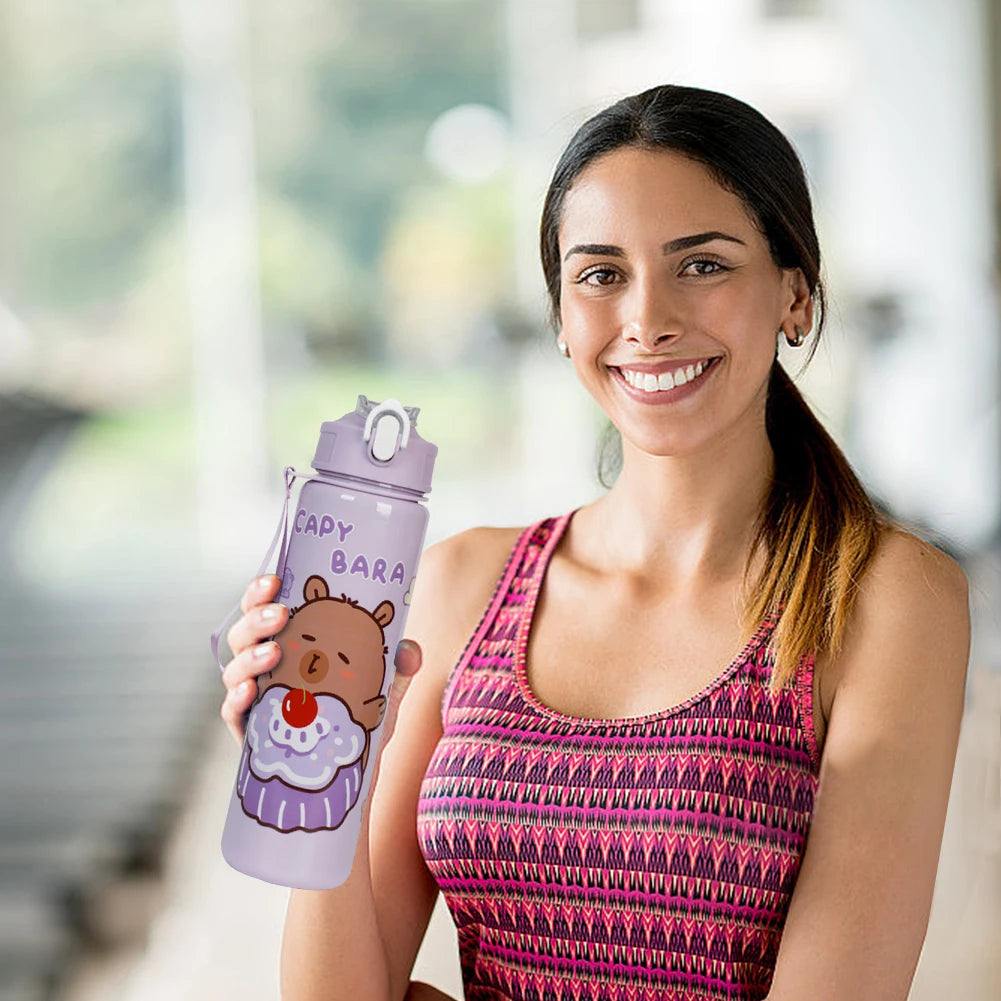 700/800ML Leak-Proof Durable Water Bottle Cute Capybara Water Cup with Carry Strap Portable for Sports Fitness BPA Free Perfect