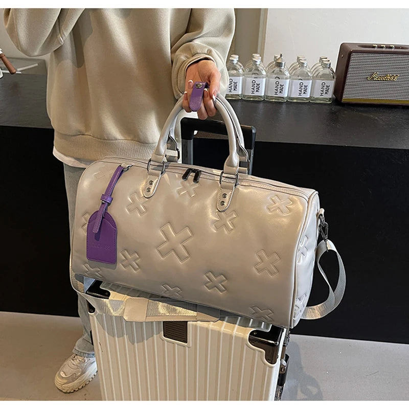 Women'S Travel Duffle Fashion Bag PU Leather Gym Fitness Yoga Luggage Boston Handbag Outdoor Sports Suitcase Shoulder Tote Bag