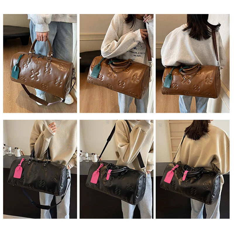 Women'S Travel Duffle Fashion Bag PU Leather Gym Fitness Yoga Luggage Boston Handbag Outdoor Sports Suitcase Shoulder Tote Bag