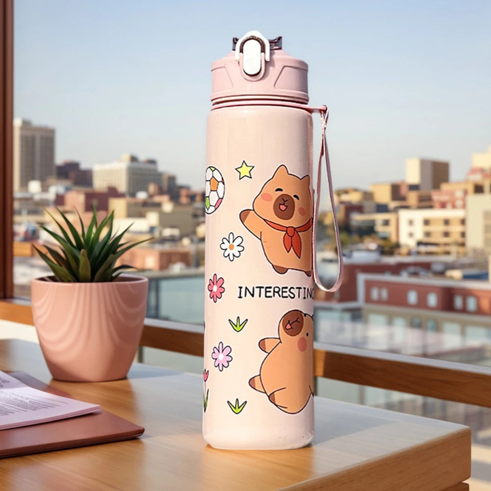 700/800ML Leak-Proof Durable Water Bottle Cute Capybara Water Cup with Carry Strap Portable for Sports Fitness BPA Free Perfect