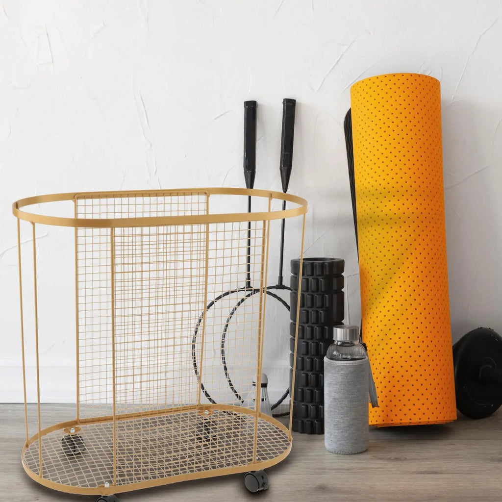 Yoga Mat Holder with Wheels Gym Equipment Storage Basket for Resistance Bands Dumbbell Yoga Blocks Kettlebells Foam Roller