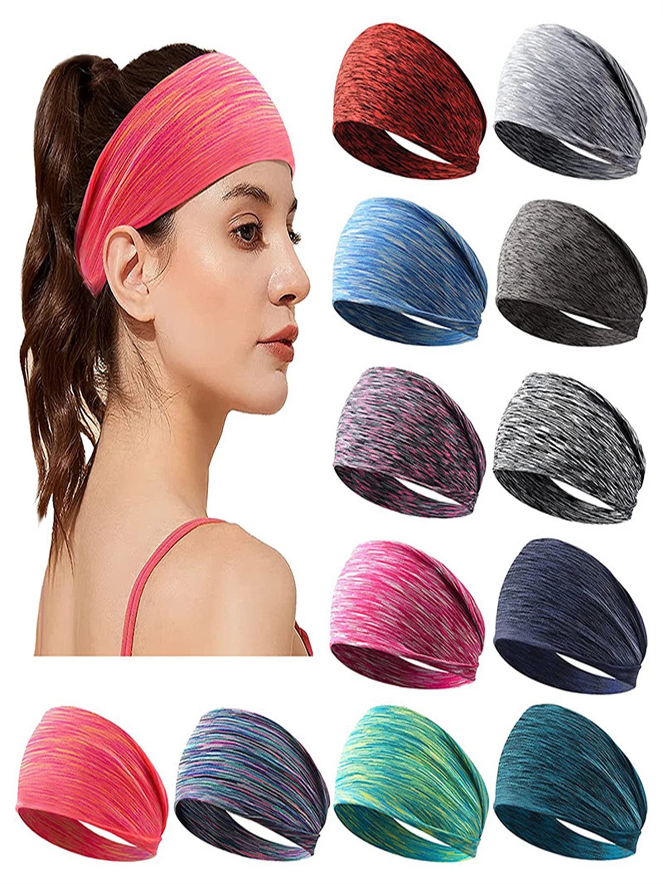 Multicolored Elastic Sporty Headband, Unisex High-Stretch Sweat-Absorbing Yoga Hair Band, Running Fitness Workout Sports Sweat B