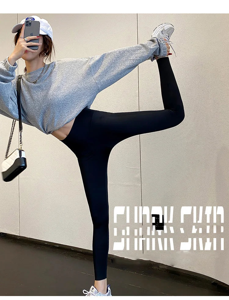 BIVIGAOS Spring New Leisure Shark Leggings Pants Women's Slim Tight-Fitting Elastic High Waist Black Sports Fitness Leggings