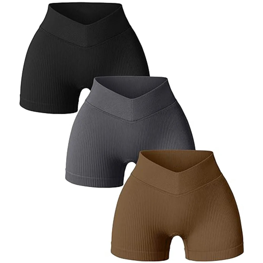 Women High Waist Workout Fitness Yoga Shorts Gym Running Yoga Leggings Scrunch Butt Seamless Knited Sports Three Point Shorts