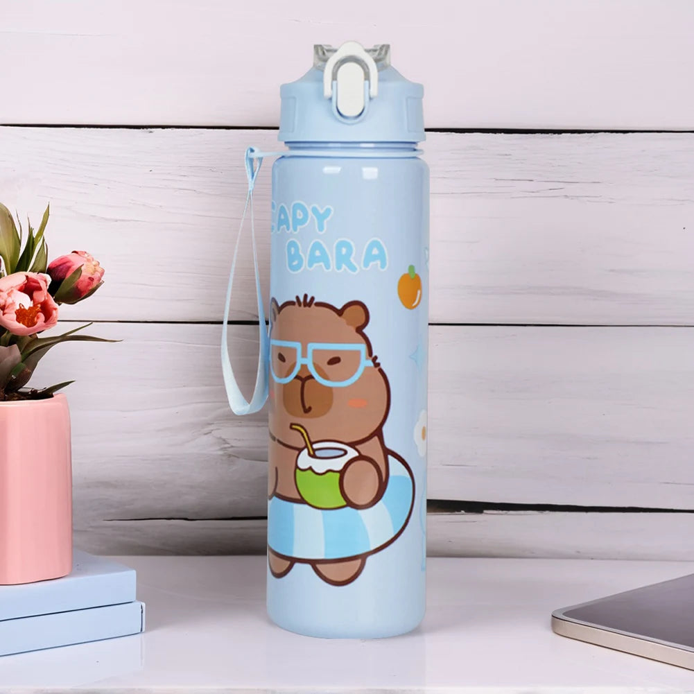 700/800ML Leak-Proof Durable Water Bottle Cute Capybara Water Cup with Carry Strap Portable for Sports Fitness BPA Free Perfect